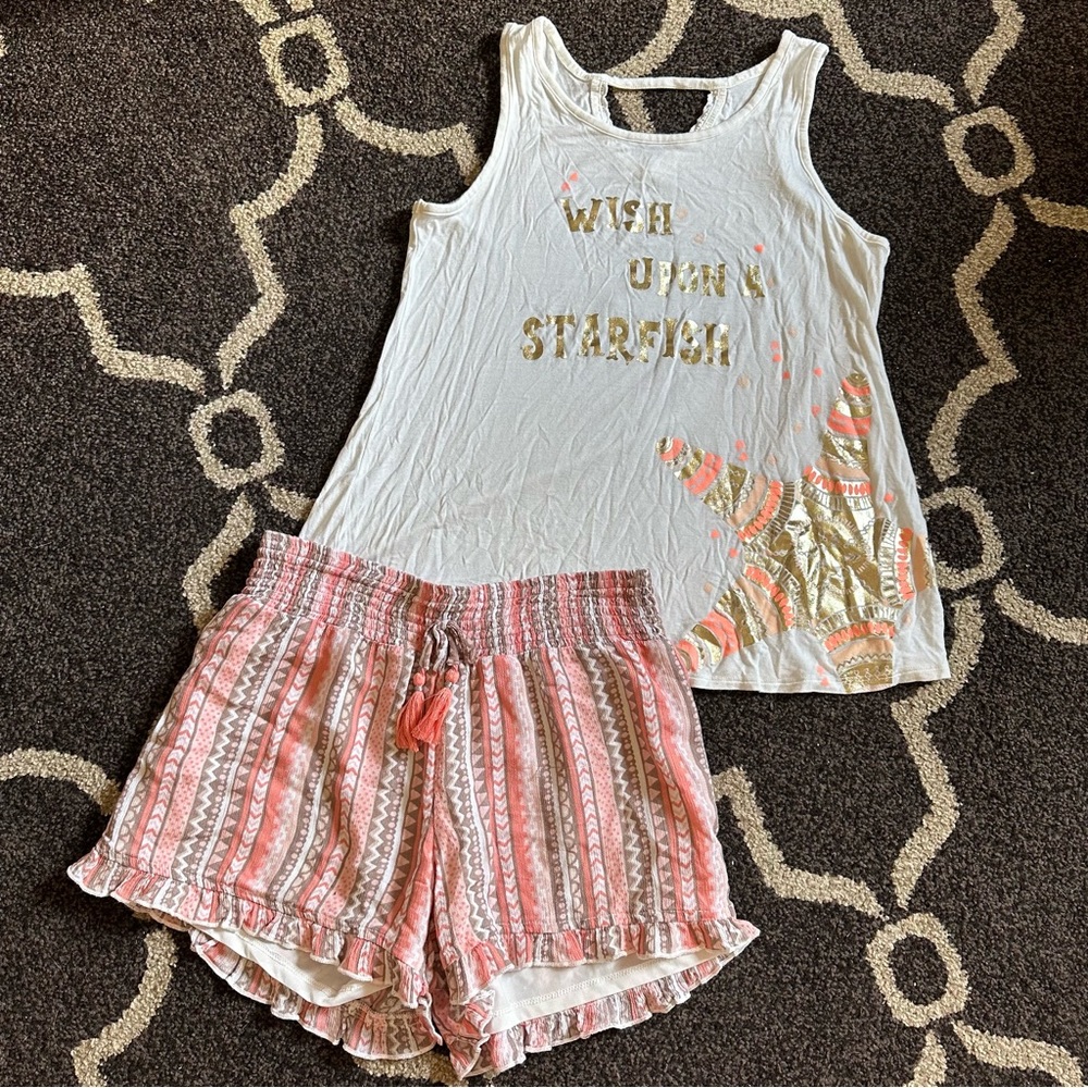 Girls 14/16 Justice Wish Upon a Starfish Tank Top & Shorts Set